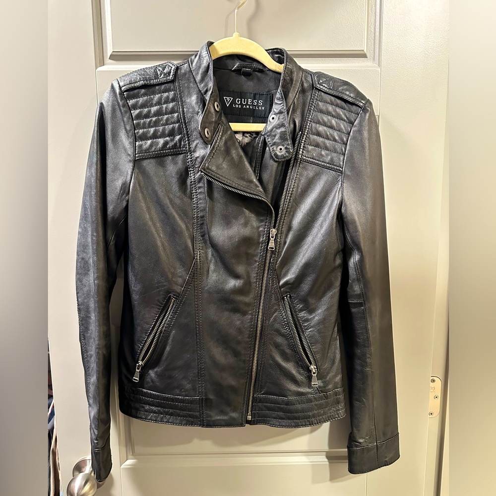 Guess Genuine Leather Moto Jacket